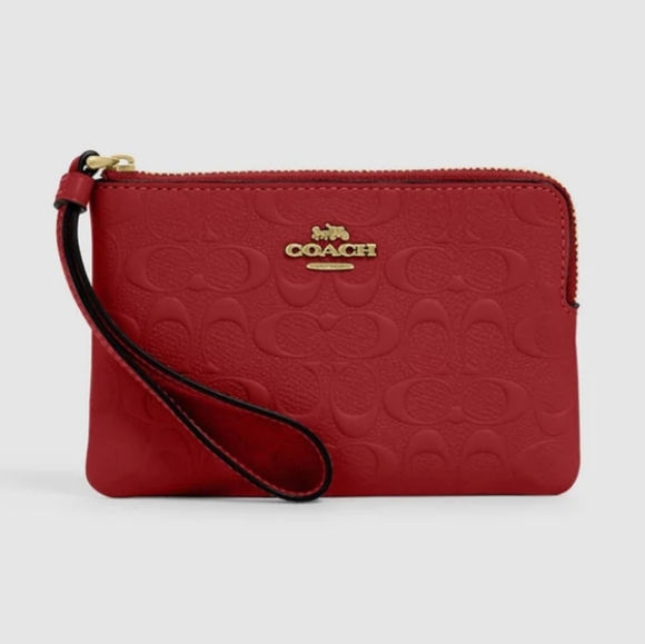 Coach Bags Nwt Coach Red Corner Zip Wristlet In Signature Leather